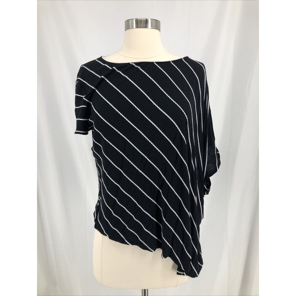 Chico's Black & White Stripe Asymmetrical Nautical Blouse - Sz 3
